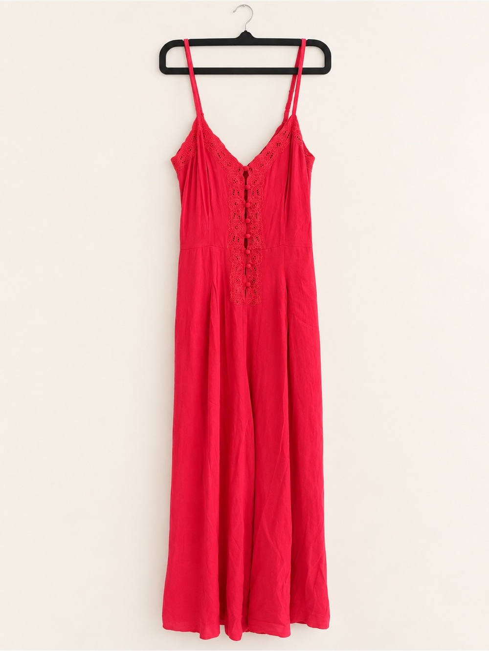 FREE PEOPLE Poppy Red Crochet Lace Button Romper Size 0